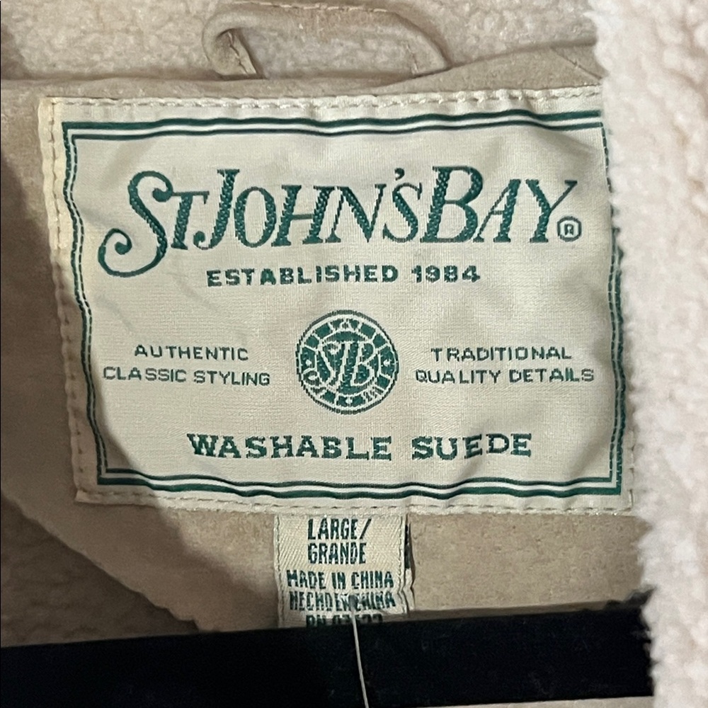 St.‎ John's Bay Light Tan Leather Suede Jacket, Sz Large - Picture 3 of 12